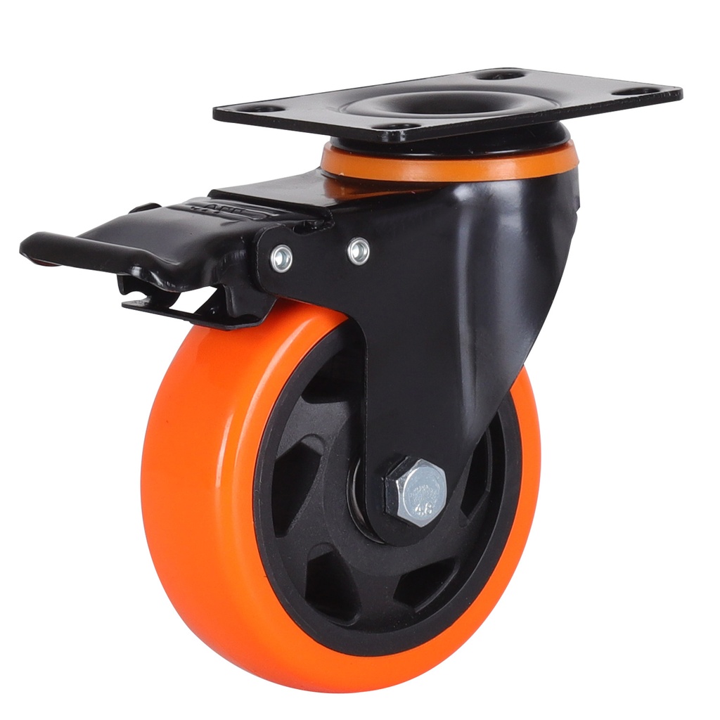 ROULETTES ORANGE DOUBLE ROULEMENT PIVOT AVEC FREIN 100