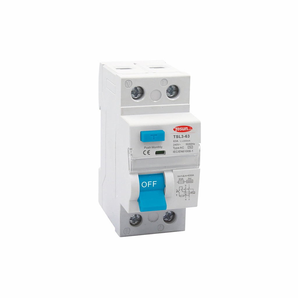 DISJONCTEUR INTERRUPTEUR DIFFERENTIEL TSL-3-63 2P 63A 300MA TOSUN