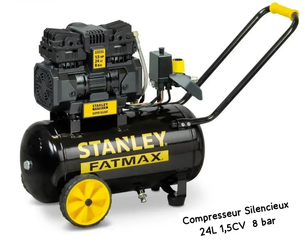COMPRESEUR SILENCIEUX 24L STANLEY FATMAX 8BAR/59 DB(A) 1,5 HP 