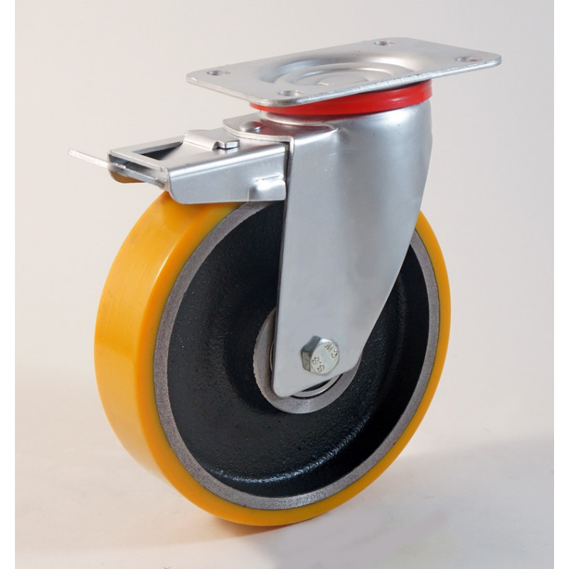 ROUE POLYURETHANE PIVOT AVEC FREIN 100