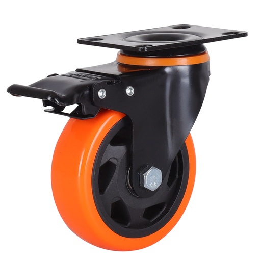 ROULETTES ORANGE DOUBLE ROULEMENT PIVOT AVEC FREIN 100